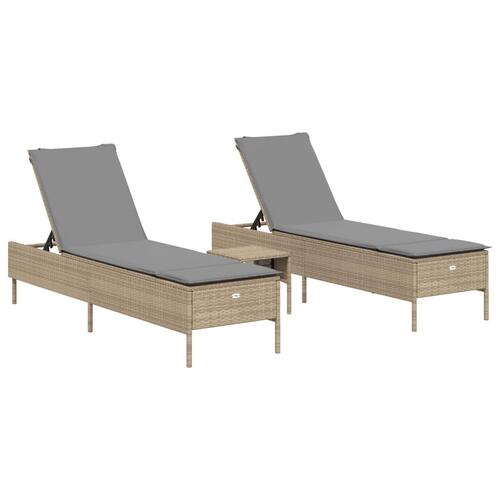 Liggestolesæt med hynde 3 dele polyrattan beige