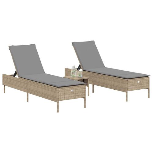 Liggestolesæt med hynde 3 dele polyrattan beige