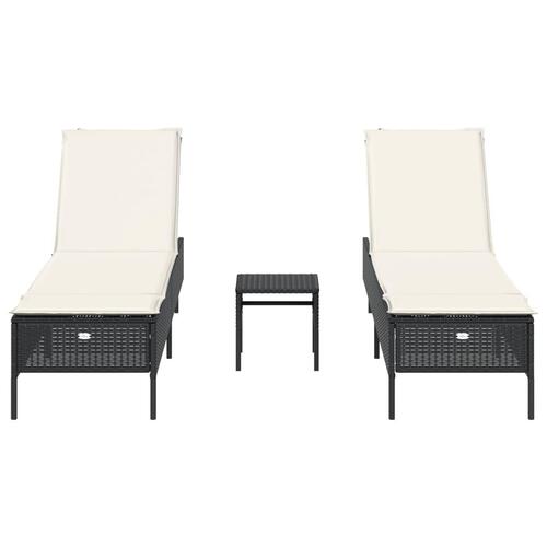 Liggestolesæt med hynde 3 dele polyrattan sort