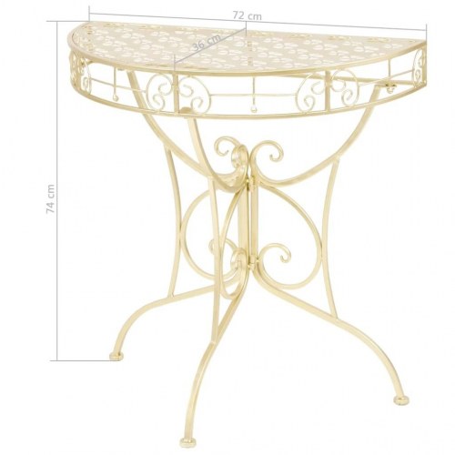 Sidebord i vintagestil - halvrundt metal 72×36×74 cm, guldfarvet