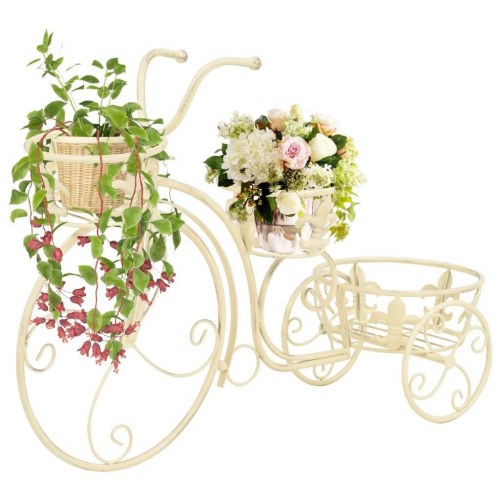 Plantestativ i cykelform - vintagestil, metal, antik hvid