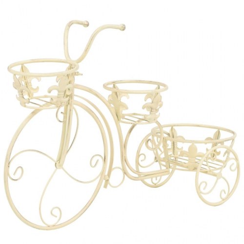 Plantestativ i cykelform - vintagestil, metal, antik hvid