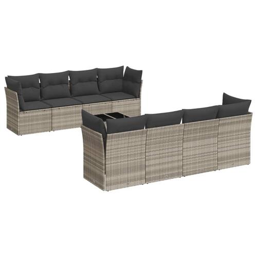 Sofasæt til haven 9 dele med hynder polyrattan lysegrå