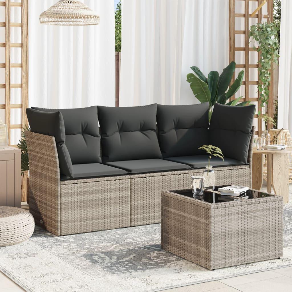 Sofasæt til haven 4 dele med hynder polyrattan lysegrå billede