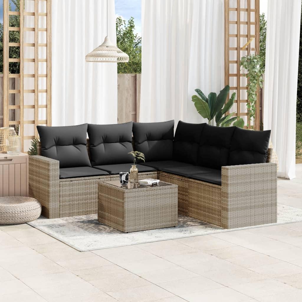 Sofasæt til haven 6 dele med hynder polyrattan lysegrå