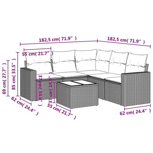 Sofasæt til haven 6 dele med hynder polyrattan lysegrå
