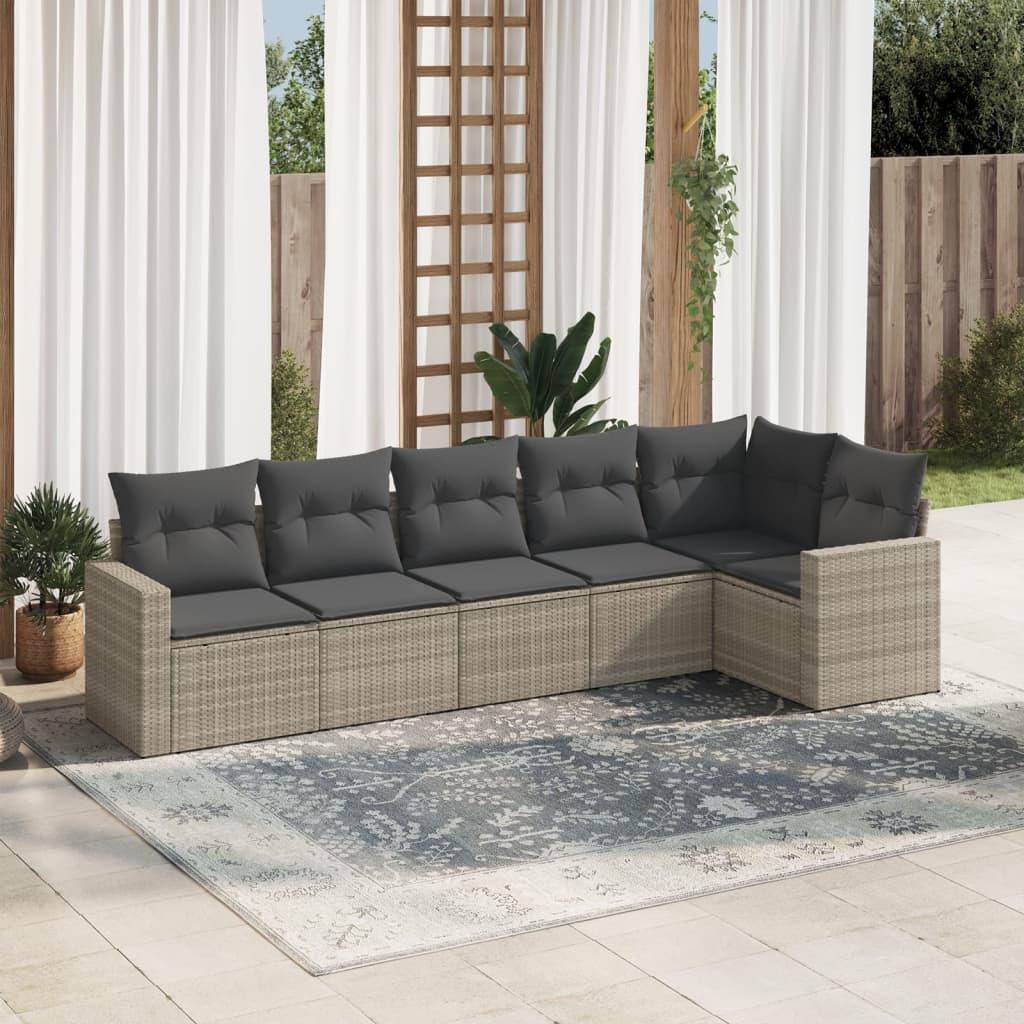 Sofasæt til haven 6 dele med hynder polyrattan lysegrå