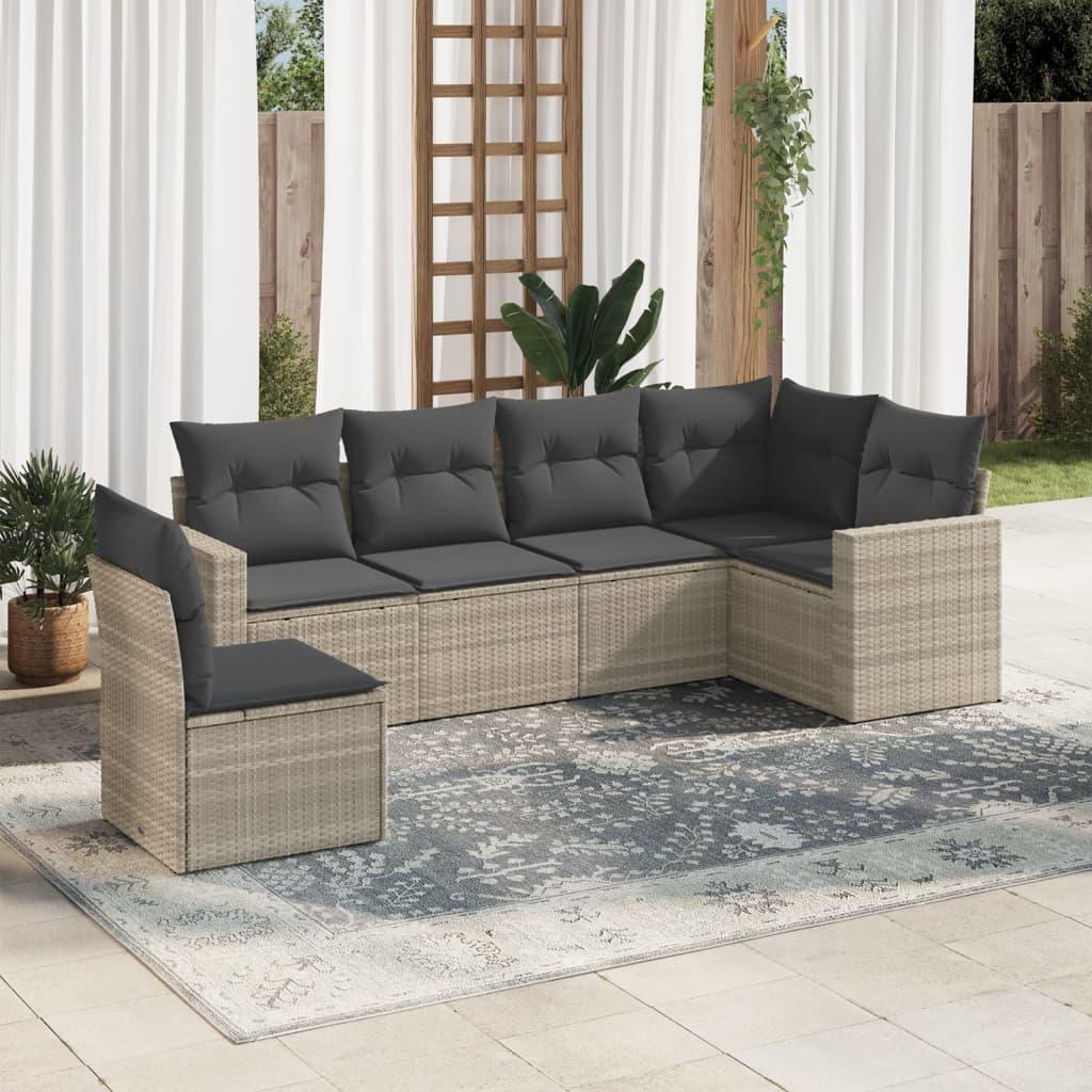 Sofasæt til haven 6 dele med hynder polyrattan lysegrå