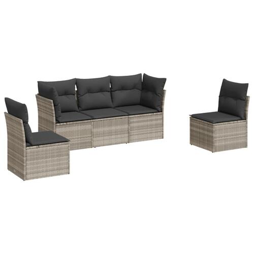 Sofasæt 5 dele med hynder polyrattan lysegrå