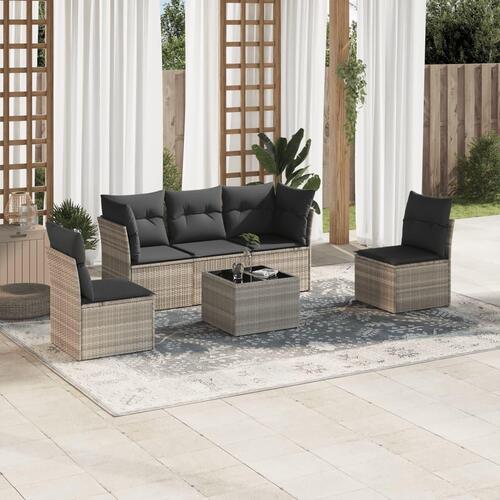 Sofasæt til haven 6 dele med hynder polyrattan lysegrå