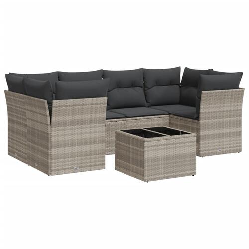 Sofasæt til haven 7 dele med hynder polyrattan lysegrå