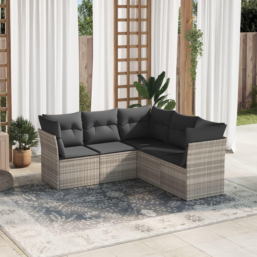 Sofasæt 5 dele med hynder polyrattan lysegrå