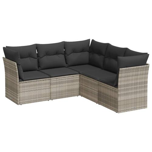 Sofasæt 5 dele med hynder polyrattan lysegrå