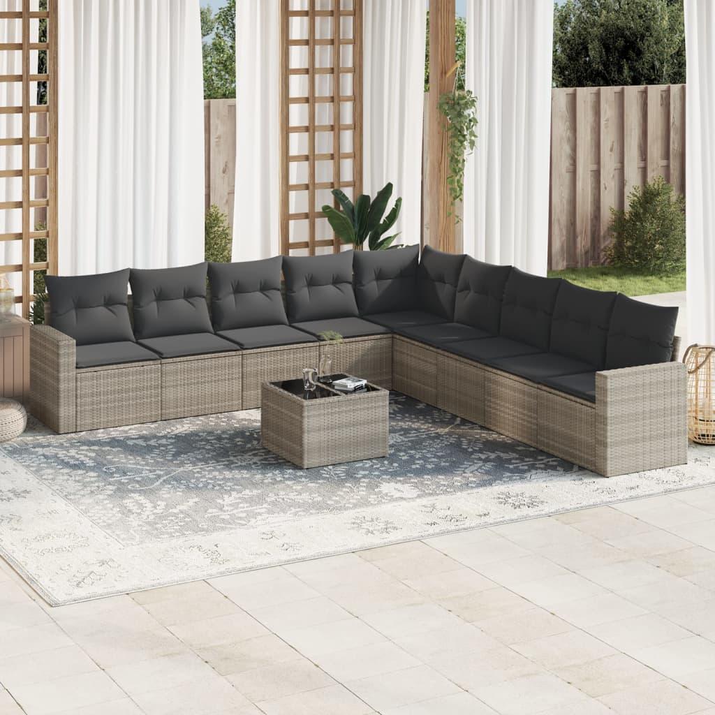 Sofasæt til haven 10 dele med hynder polyrattan lysegrå