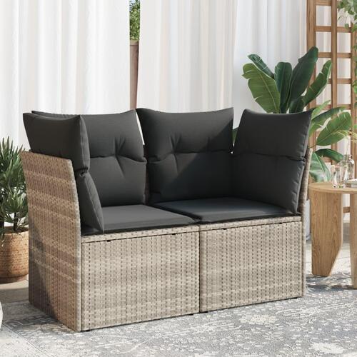 2-personers havesofa med hynder polyrattan lysegrå