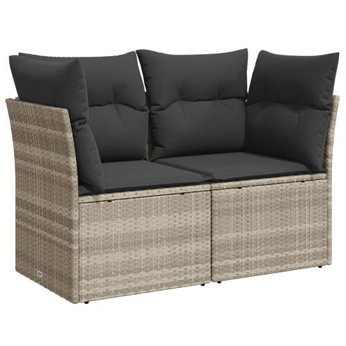 2-personers havesofa med hynder polyrattan lysegrå