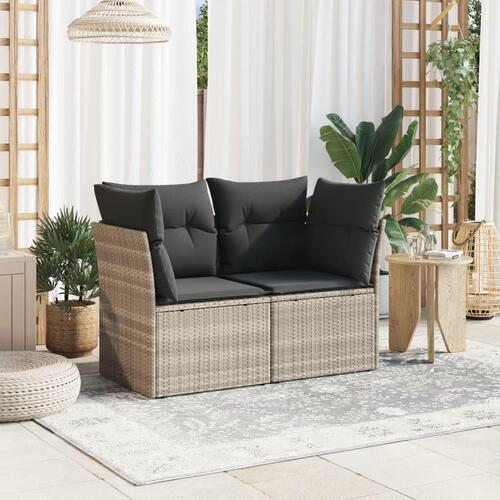 2-personers havesofa med hynder polyrattan lysegrå