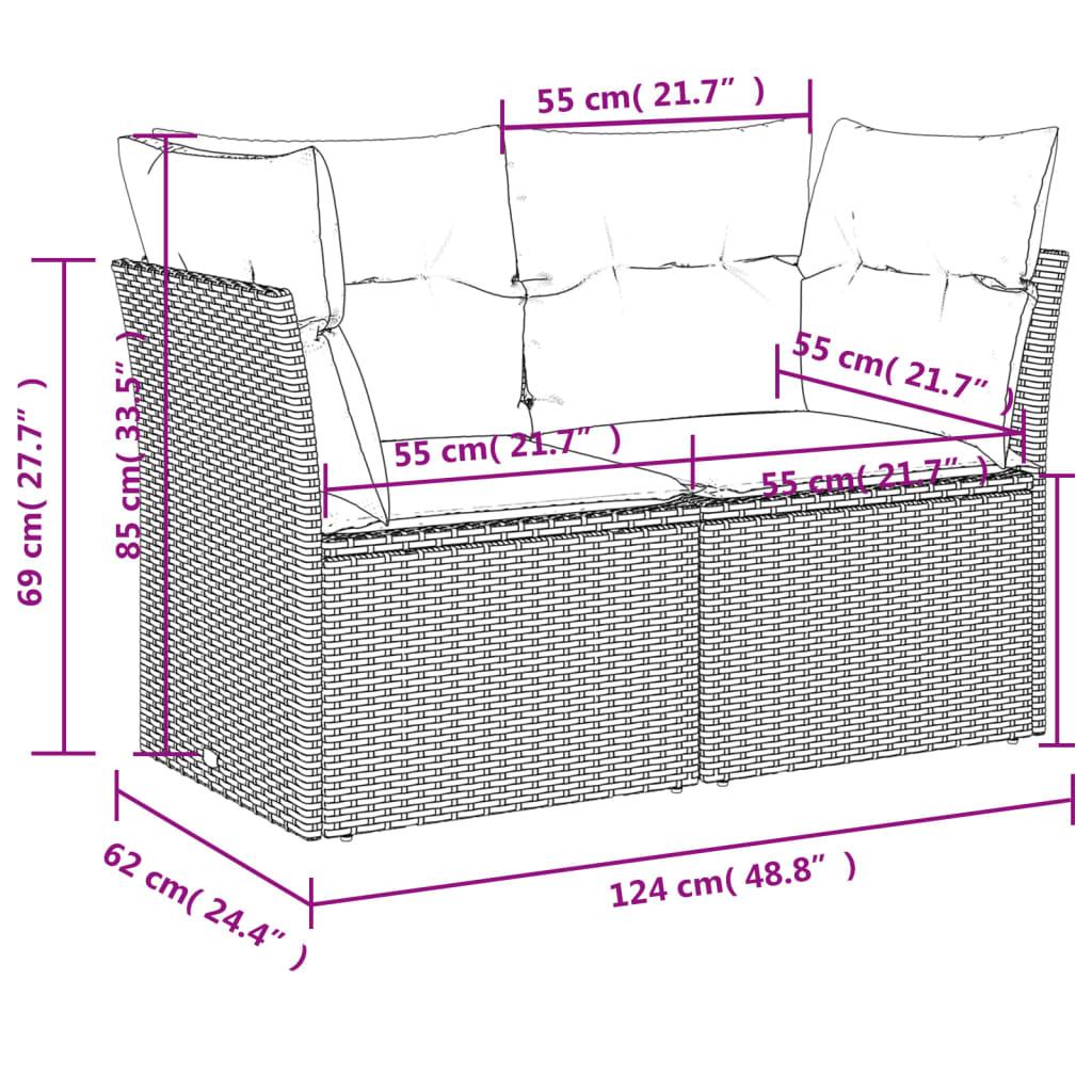 2-personers havesofa med hynder polyrattan lysegrå