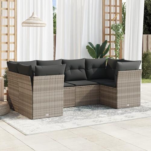 Sofasæt til haven 6 dele med hynder polyrattan lysegrå