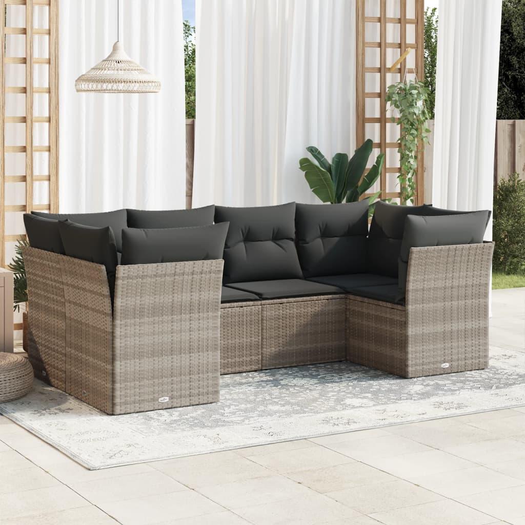 Sofasæt til haven 6 dele med hynder polyrattan lysegrå