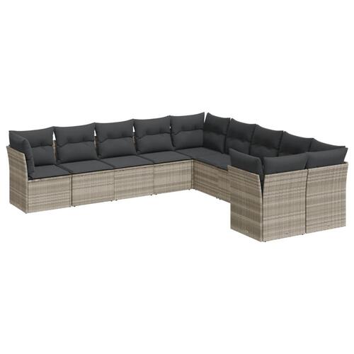 Sofasæt til haven 10 dele med hynder polyrattan lysegrå