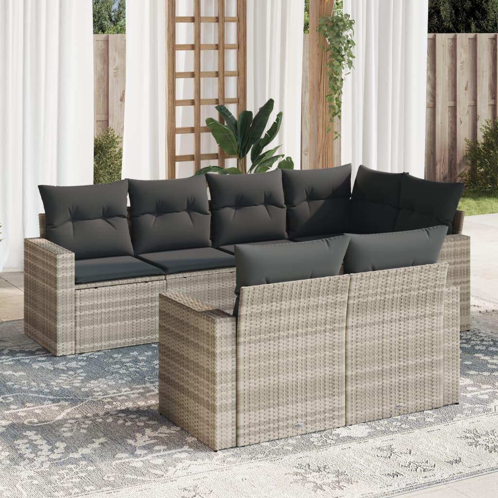 Sofasæt til haven 7 dele med hynder polyrattan lysegrå