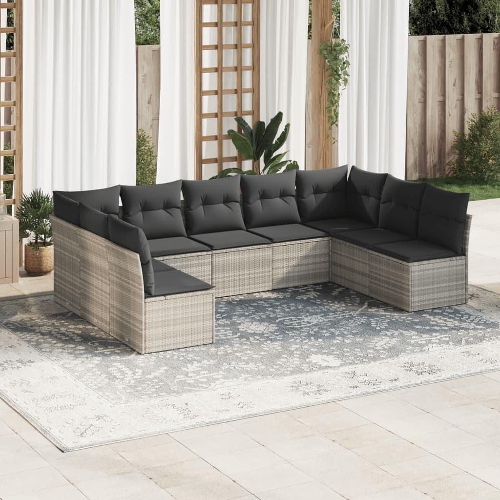 Sofasæt til haven 9 dele med hynder polyrattan lysegrå