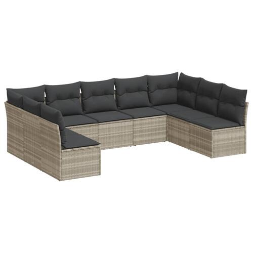 Sofasæt til haven 9 dele med hynder polyrattan lysegrå
