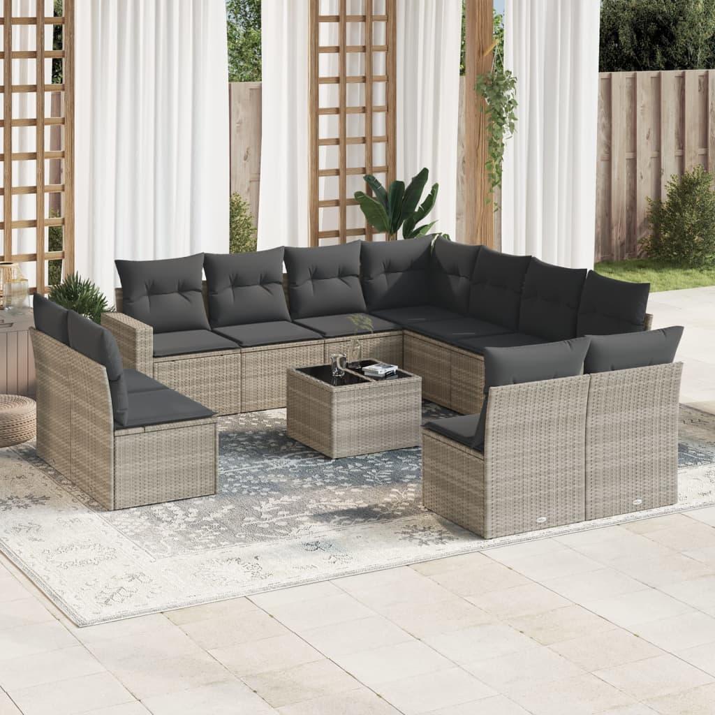 Sofasæt til haven 12 dele med hynder polyrattan lysegrå