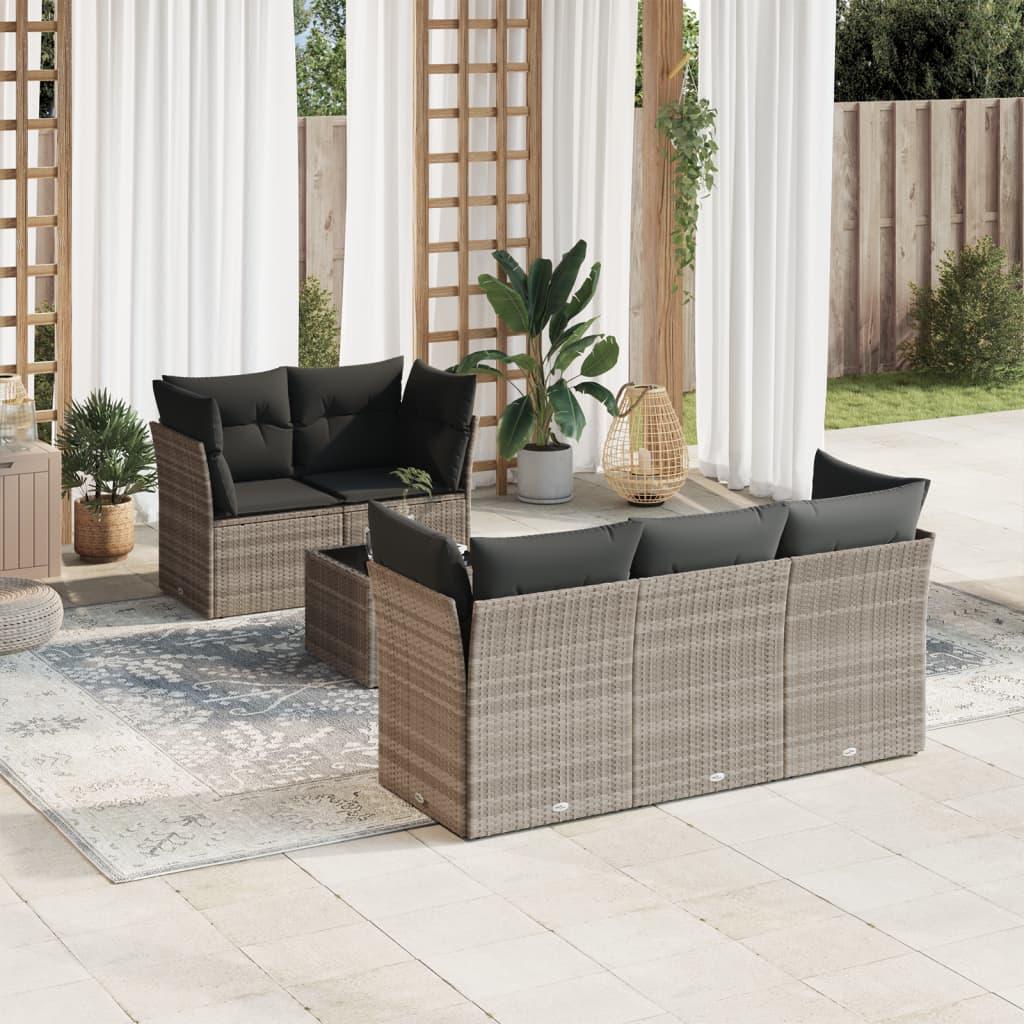 Sofasæt til haven 6 dele med hynder polyrattan lysegrå billede