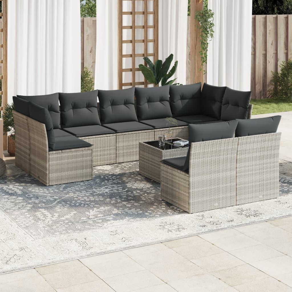 Sofasæt til haven 10 dele med hynder polyrattan lysegrå
