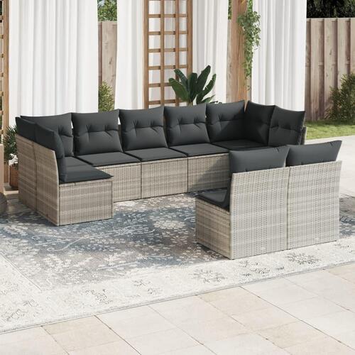 Sofasæt til haven 9 dele med hynder polyrattan lysegrå