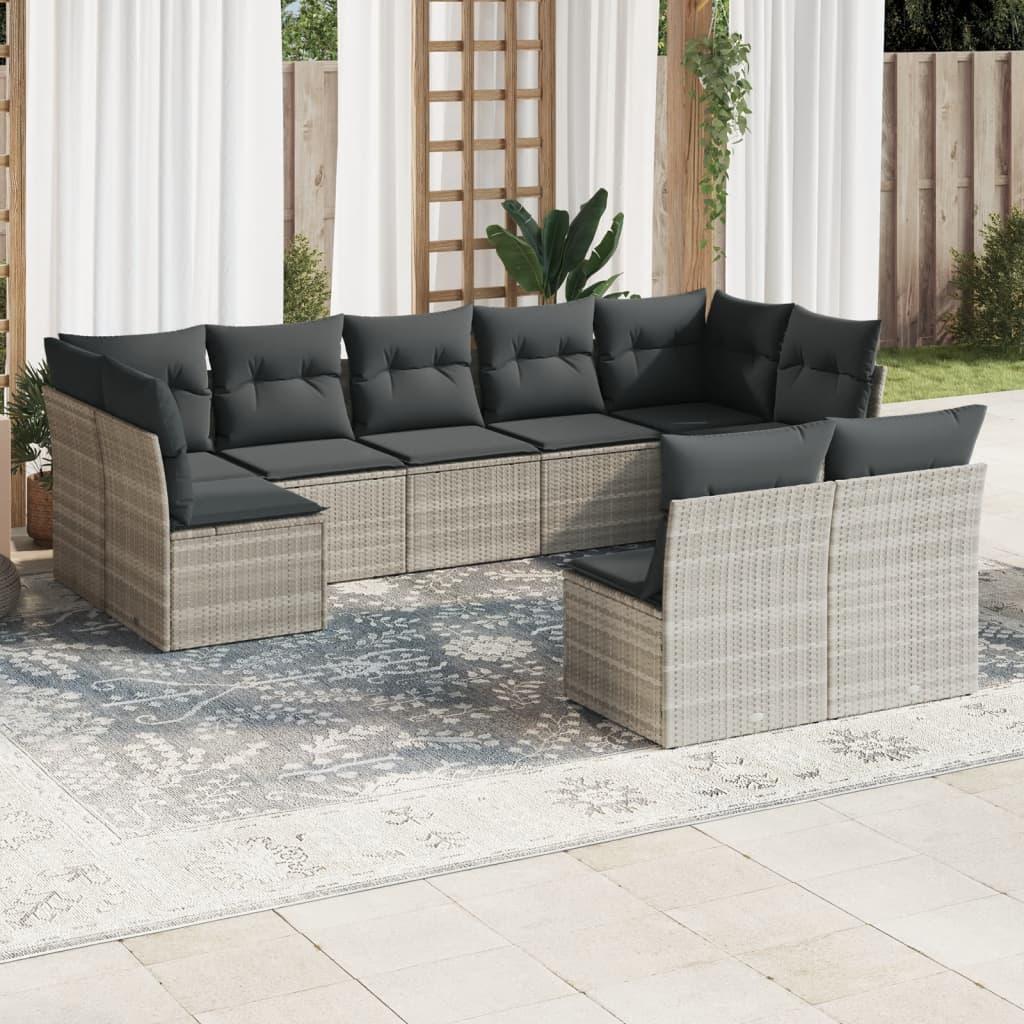 Sofasæt til haven 9 dele med hynder polyrattan lysegrå