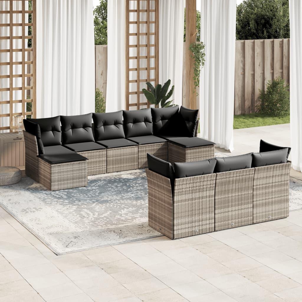 Sofasæt til haven 10 dele med hynder polyrattan lysegrå billede
