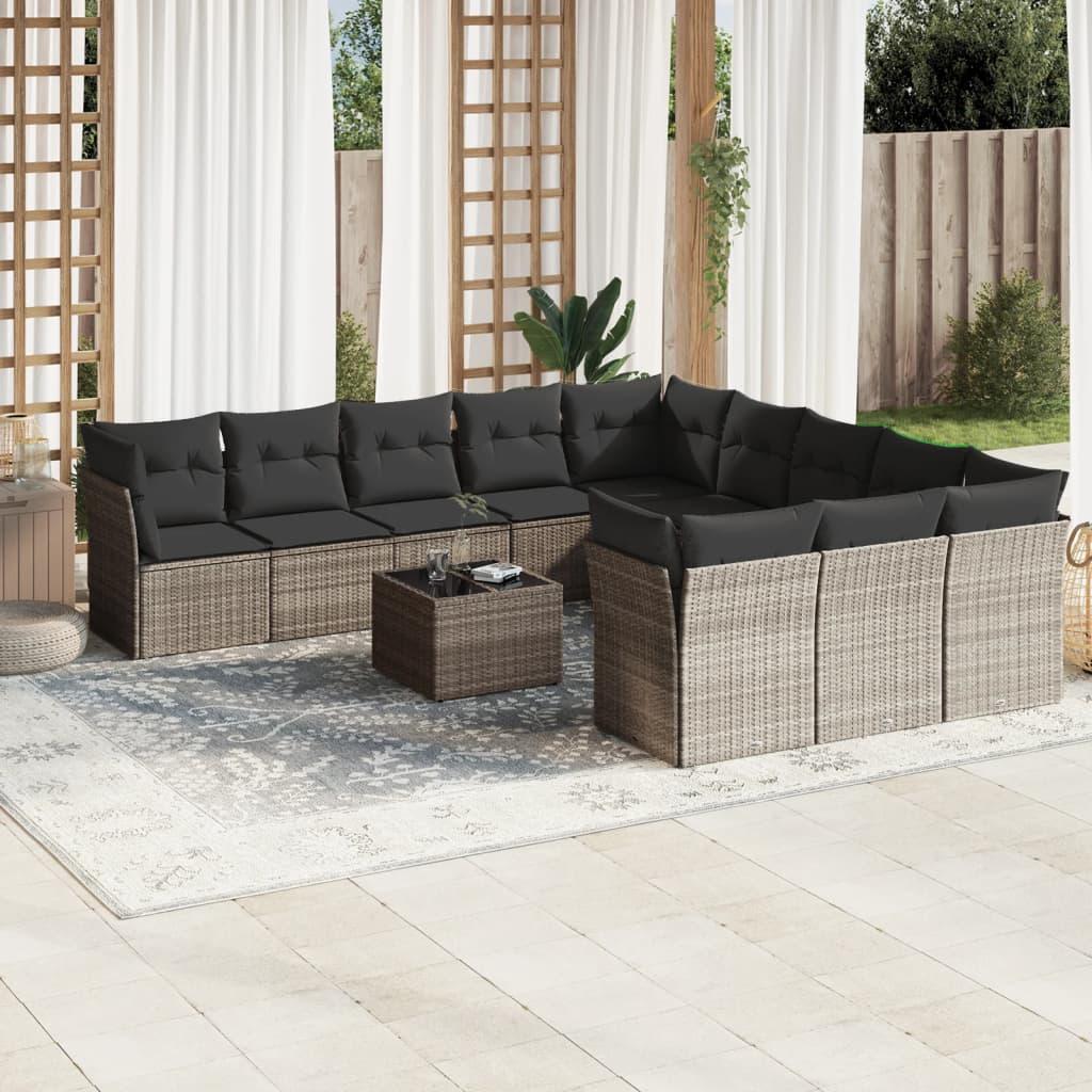 Sofasæt til haven 12 dele med hynder polyrattan lysegrå