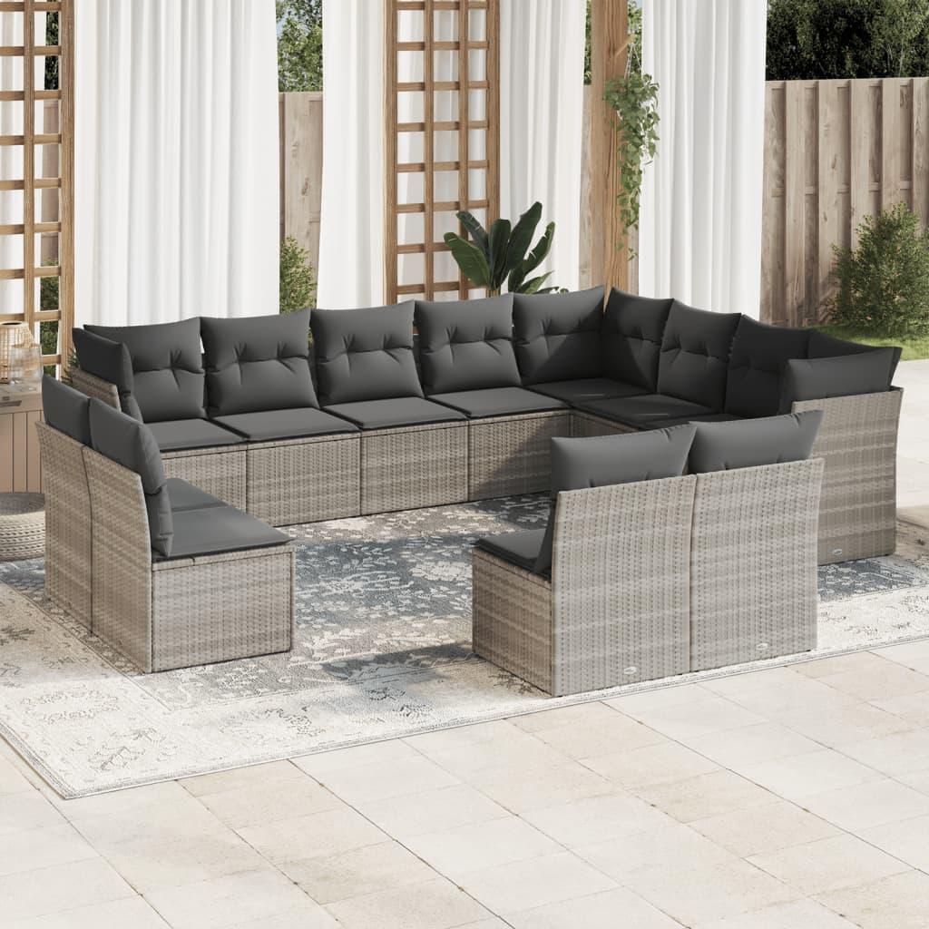 Sofasæt til haven 12 dele med hynder polyrattan lysegrå