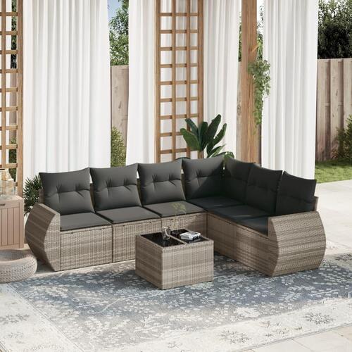 Sofasæt til haven 7 dele med hynder polyrattan lysegrå