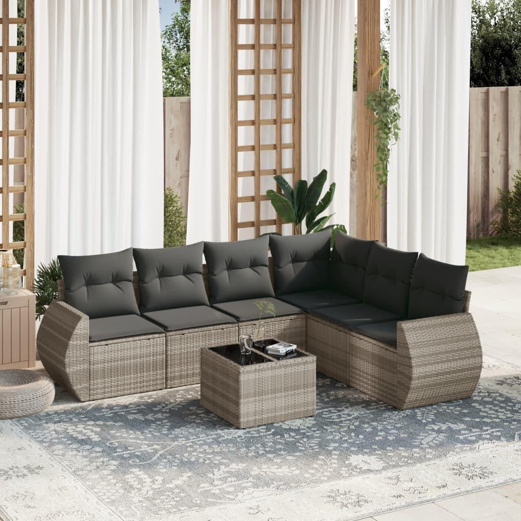 Sofasæt til haven 7 dele med hynder polyrattan lysegrå