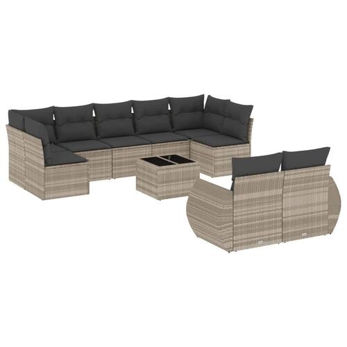 Sofasæt til haven 10 dele med hynder polyrattan lysegrå