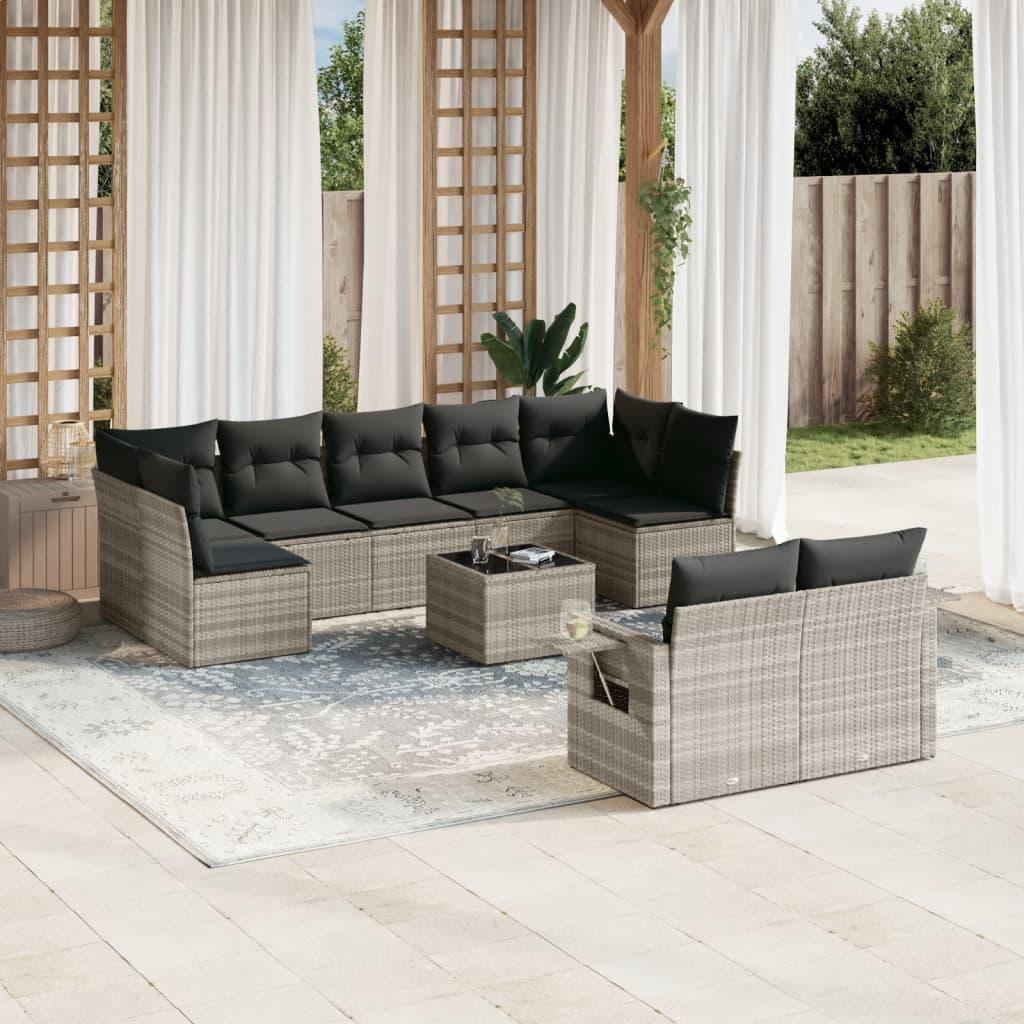 Sofasæt til haven 10 dele med hynder polyrattan lysegrå