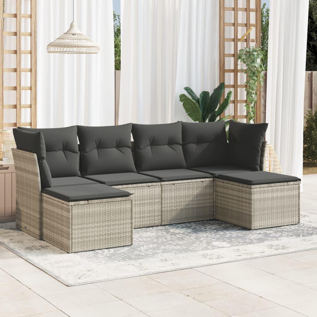 Sofasæt til haven 6 dele med hynder polyrattan lysegrå billede