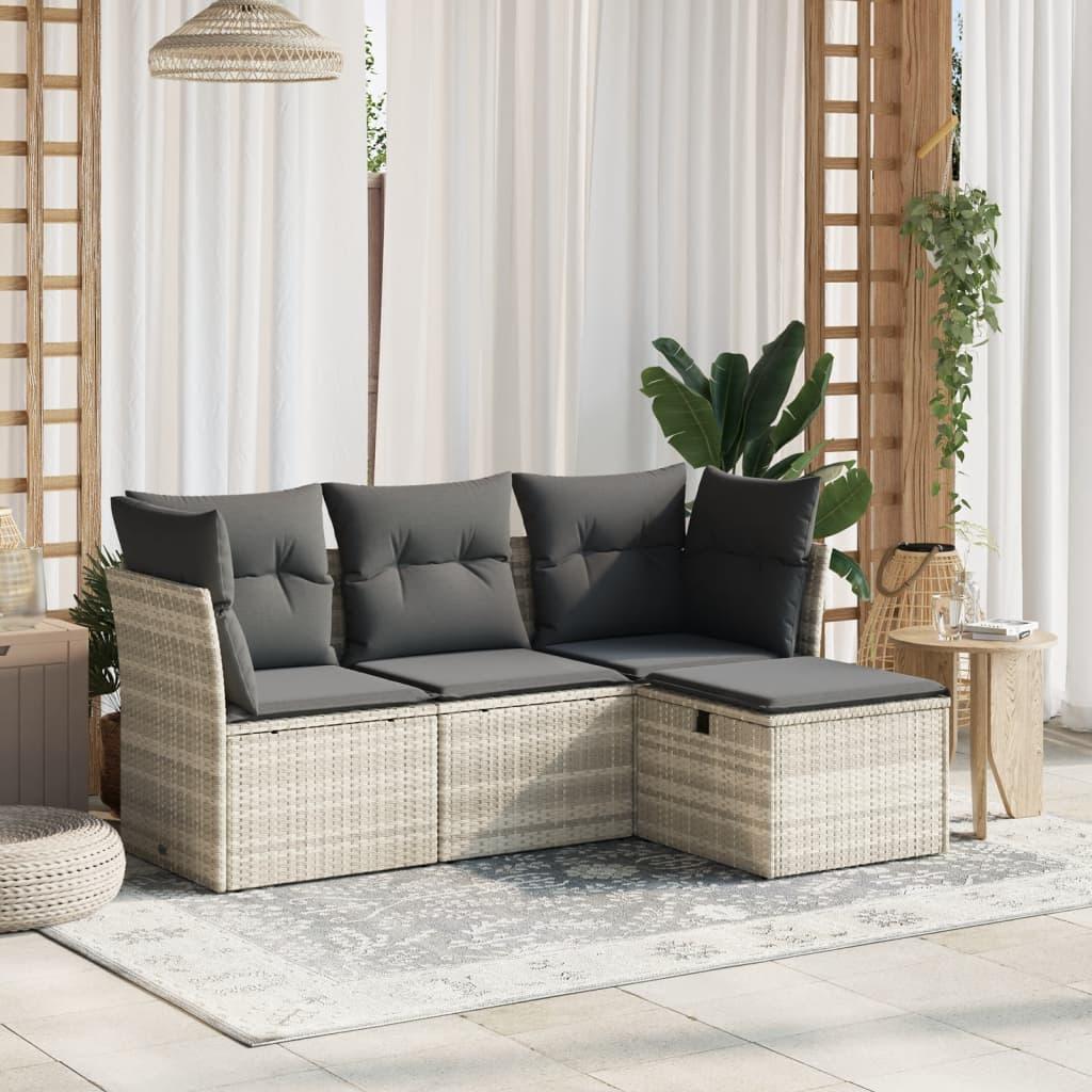 Sofasæt til haven 4 dele med hynder polyrattan lysegrå