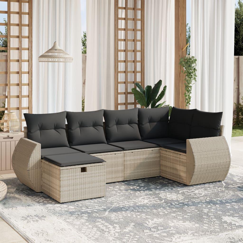 Sofasæt til haven 6 dele med hynder polyrattan lysegrå