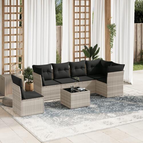Sofasæt til haven 7 dele med hynder polyrattan lysegrå