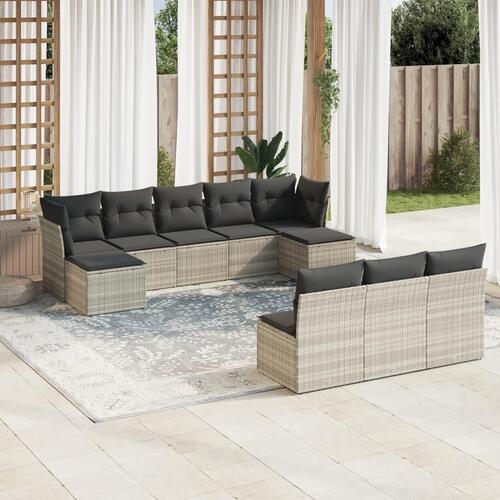 Sofasæt til haven 10 dele med hynder polyrattan lysegrå
