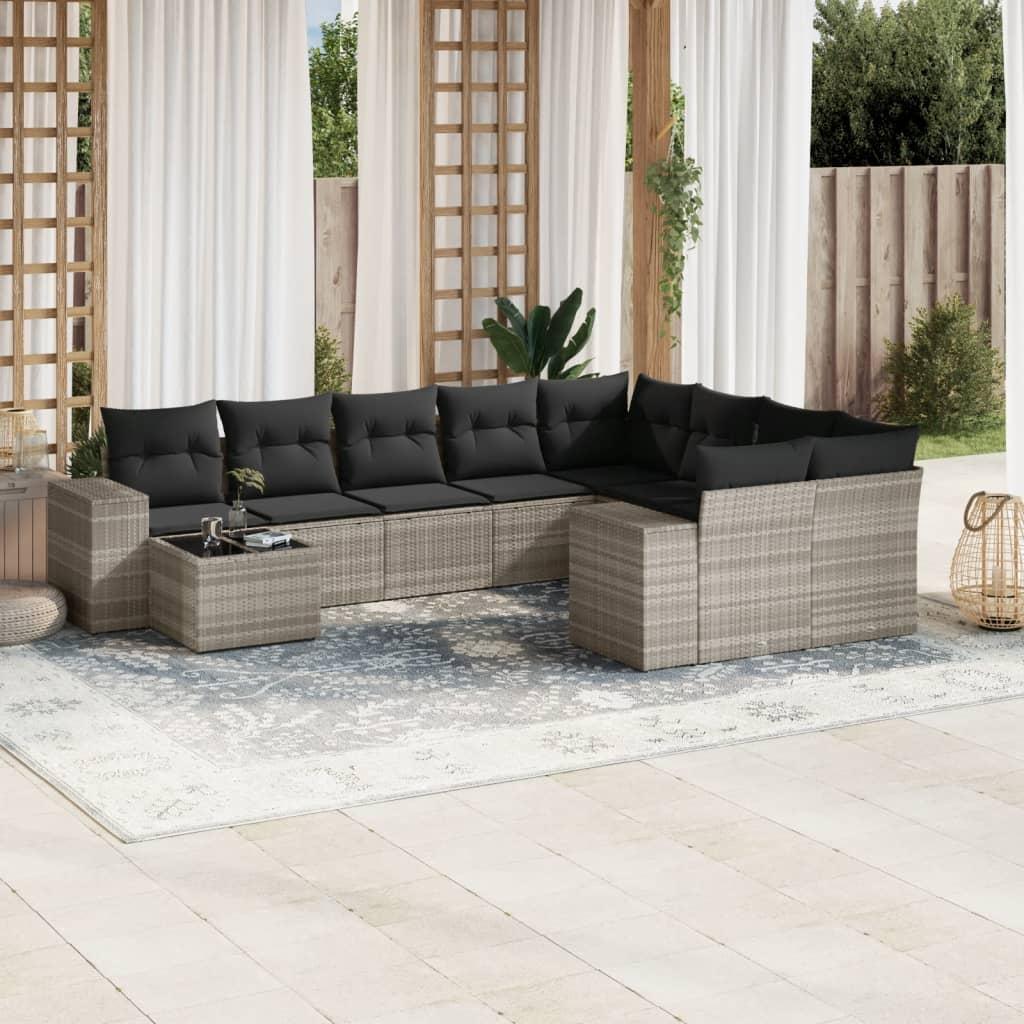 Sofasæt til haven 10 dele med hynder polyrattan lysegrå billede