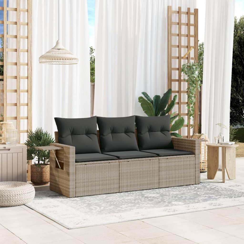 Sofasæt til haven 3 dele med hynder polyrattan lysegrå billede