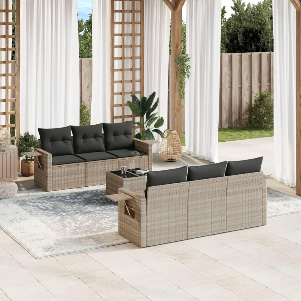 Sofasæt til haven 7 dele med hynder polyrattan lysegrå billede