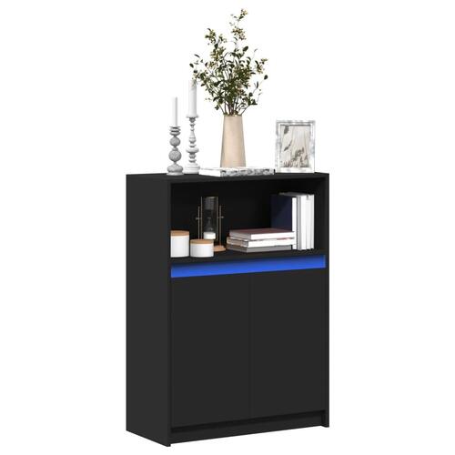 Reol med LED 72x34x100 cm konstrueret træ sort