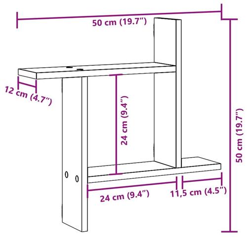 Væghængte kubehylder 2 stk. 50x12x50 cm konstrueret træ sort
